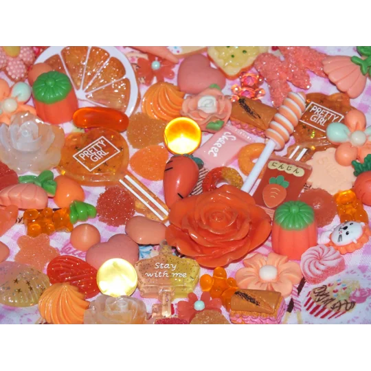 Orange Theme 50 Pcs Bulk Buy Wholesale Fake Sweets Flump Candy Lollipop Polymer Clay Handmade Fake S