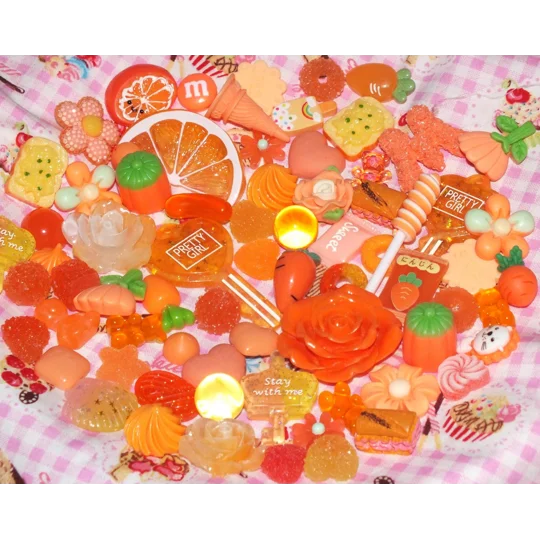 Orange Theme 50 Pcs Bulk Buy Wholesale Fake Sweets Flump Candy Lollipop Polymer Clay Handmade Fake S