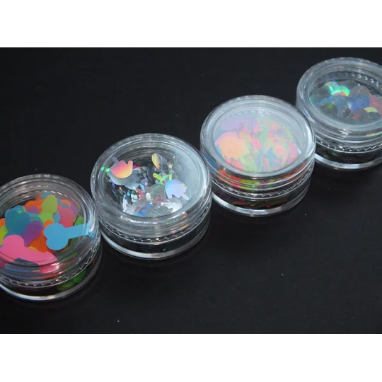 4 x Storage Pots Filled With RUDE & Offensive Nail Art Sequins Glitter Middle Finger Cock Willy Peni