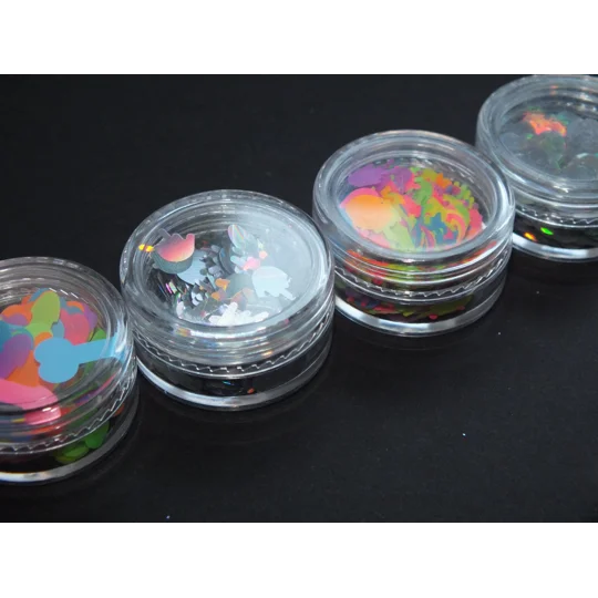 4 x Storage Pots Filled With RUDE & Offensive Nail Art Sequins Glitter Middle Finger Cock Willy Peni