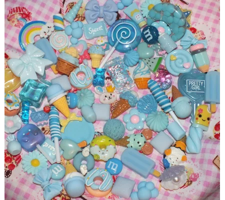 Blue Theme 50 Pcs Bulk Buy Wholesale Fake Sweets Flump Candy Lollipop Polymer Clay Fake
