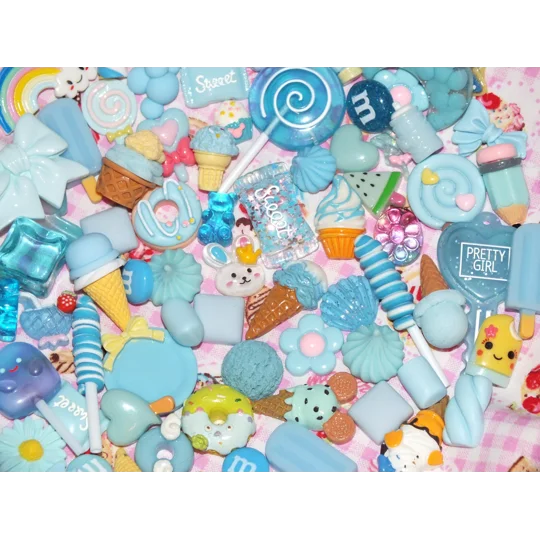 Blue Theme 50 Pcs Bulk Buy Wholesale Fake Sweets Flump Candy Lollipop Polymer Clay Fake