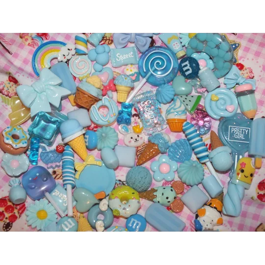 Blue Theme 50 Pcs Bulk Buy Wholesale Fake Sweets Flump Candy Lollipop Polymer Clay Fake