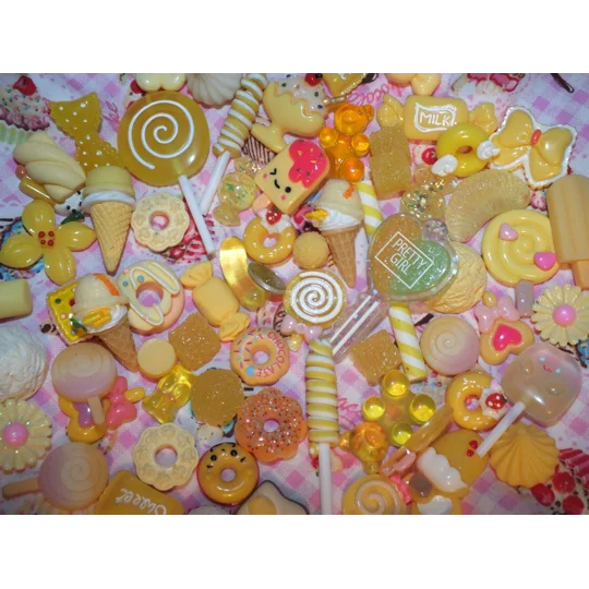 Yellow Theme 50 Pcs Bulk Buy Wholesale Fake Sweets Flump Candy Lollipop Polymer Clay Handmade Fake F