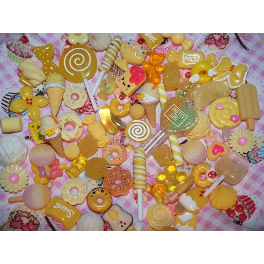 Yellow Theme 50 Pcs Bulk Buy Wholesale Fake Sweets Flump Candy Lollipop Polymer Clay Handmade Fake F