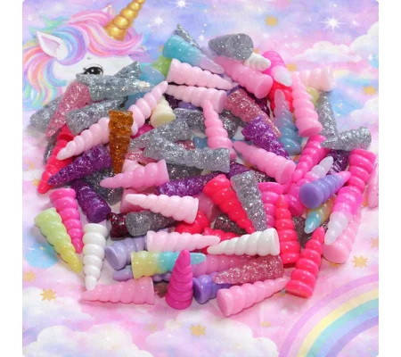 Wholesale Bulk Buy 100 Pcs Mixed Unicorn Horns Neon & Pastels Resin Flatback 3D 10mm x 25mm