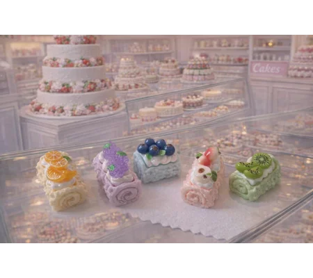 6pcs Delicious Large Fake Whipped Cream Roulade Swiss Roll Sponge Topped With Fruit Dolls Play Non E