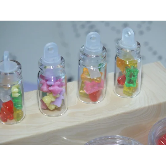 5 Tiny Real Glass Bottle Filled with TEENY TINY bears fake candy sweets