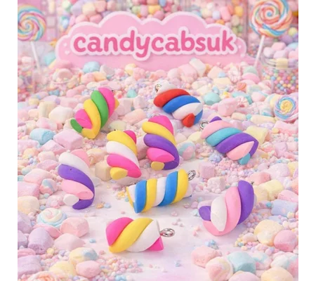 10 Pcs Mixed Handmade Polymer Clay Swirl Flump Sweets Candy Charms With Loop/Hook Fake Marshmallow F