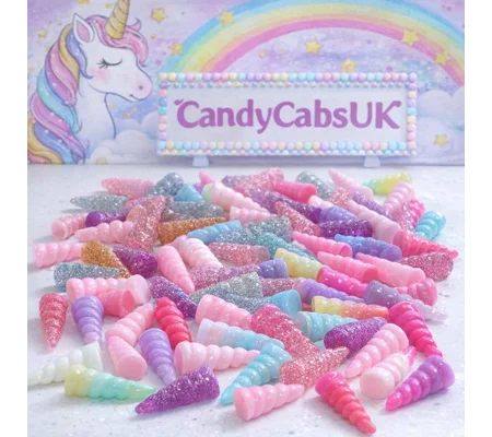 10 Pcs Mixed Unicorn Horns Neon & Pastels Resin Flatback 3D 10mm x 25mm