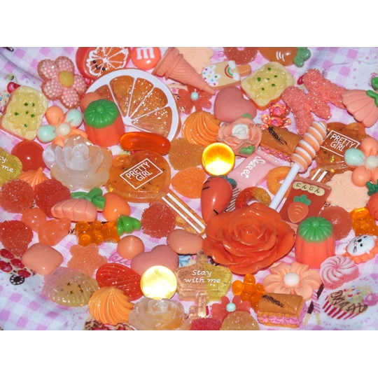 Orange Theme 50 Pcs Bulk Buy Wholesale Fake Sweets Flump Candy Lollipop Polymer Clay Handmade Fake S