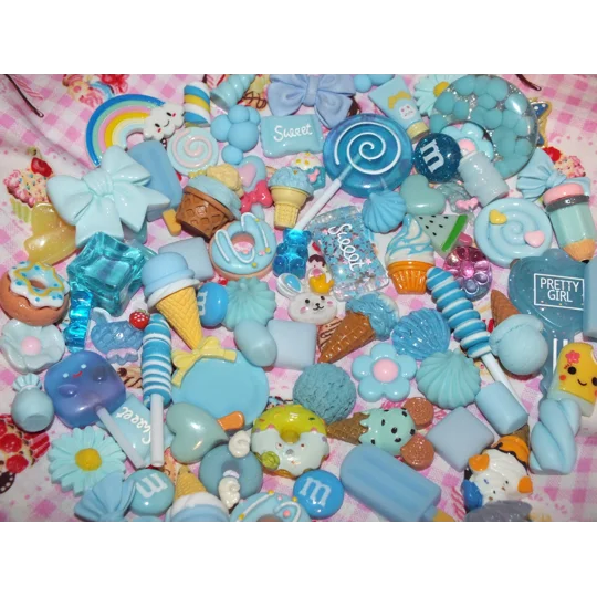 Blue Theme 50 Pcs Bulk Buy Wholesale Fake Sweets Flump Candy Lollipop Polymer Clay Fake