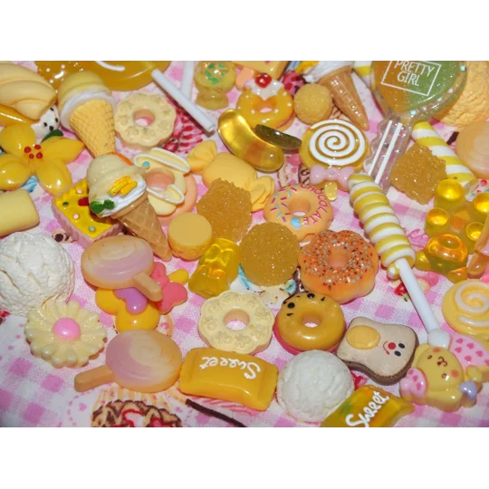 Yellow Theme 50 Pcs Bulk Buy Wholesale Fake Sweets Flump Candy Lollipop Polymer Clay Handmade Fake F