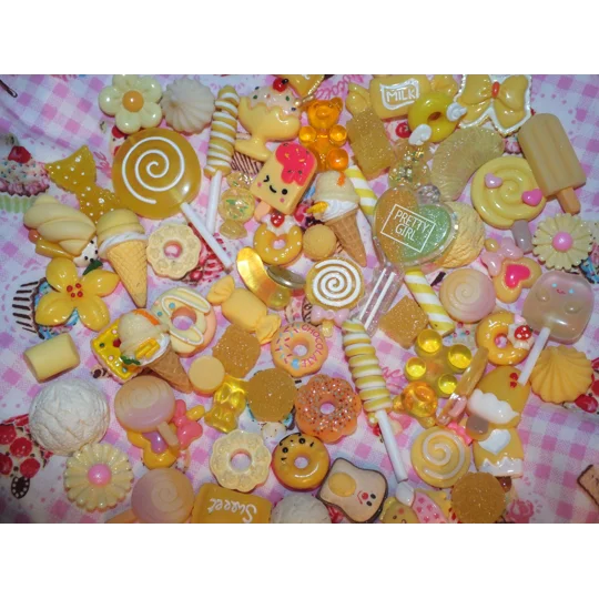 Yellow Theme 50 Pcs Bulk Buy Wholesale Fake Sweets Flump Candy Lollipop Polymer Clay Handmade Fake F