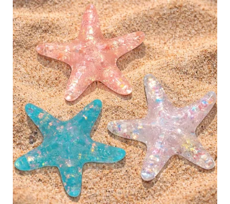 3 Pcs Giant sized Starfish Flatback Resin Cabochons 85mm Glitter Sparkle Design