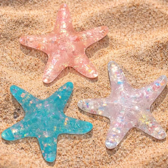 3 Pcs Giant sized Starfish Flatback Resin Cabochons 85mm Glitter Sparkle Design