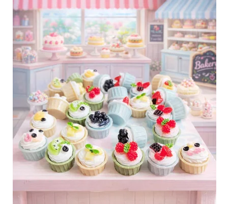 6pcs Delicious Potted Cream Swirl Cakes Muffins In Ramekins Topped With Fruit Dolls Play Non Edible