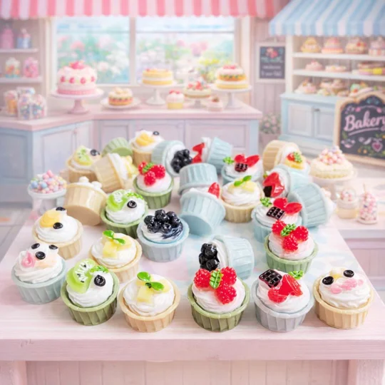 6pcs Delicious Potted Cream Swirl Cakes Muffins In Ramekins Topped With Fruit Dolls Play Non Edible