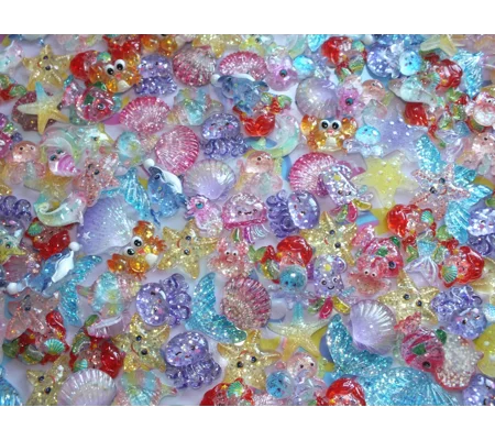 Ocean Theme 50 Pcs Bulk Buy Wholesale Fish Octopus Mermaid Shells Starfish Crab Glitter Resin Caboch