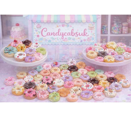 50 Pcs Fake Prop Dolls Food Mixed Size Iced Donuts Candy Resin Flatback Sweets
