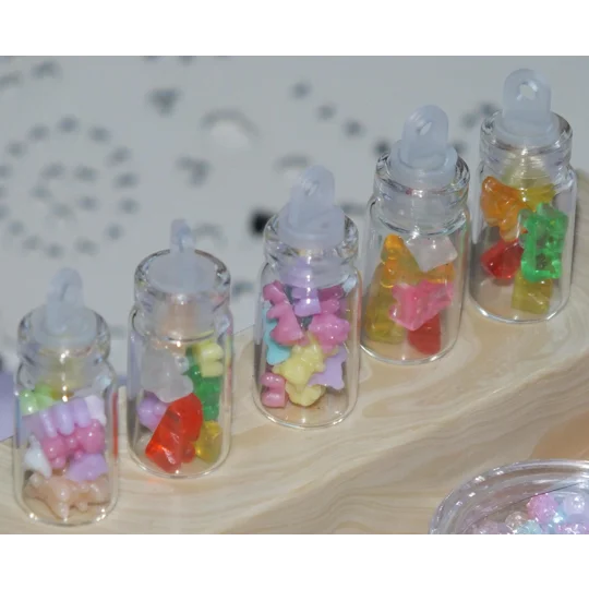 5 Tiny Real Glass Bottle Filled with TEENY TINY bears fake candy sweets