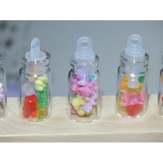 5 Tiny Real Glass Bottle Filled with TEENY TINY bears fake candy sweets