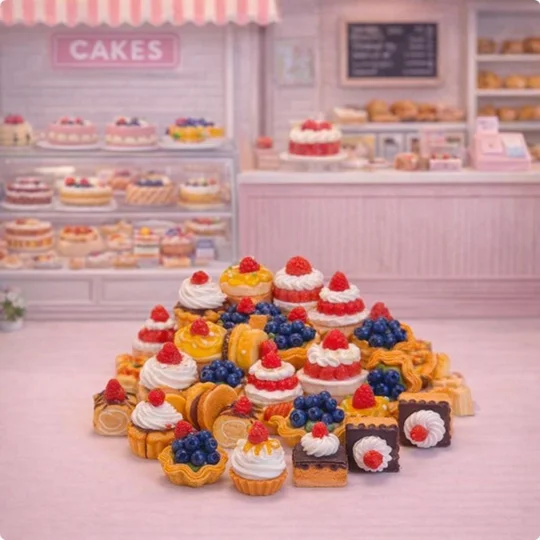 6pcs Delicious Fake Cream Cakes Topped With Fruit Fake Food Cakes Pastries Dolls Play Non Edible 15m