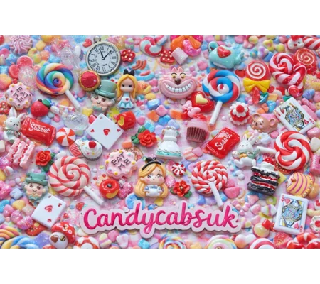 50 Pcs Wonderland Resin Clay Wood Flatback & 3D Cabochons Craft Charms Playing Cards Eat Me Cake