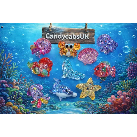 10 Pcs Under the Ocean Themed Glitter Resin Cabochons Crab Starfish Mermaid Shell Octopus