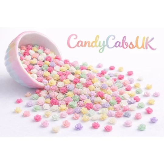 50 Pcs TINY 5mm Pastel & Bright Mixed Resin Roses Flower For Nail Art Charms Resin Craft DIY