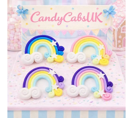 4 Pcs Handmade Polymer Clay Rainbows Kawaii 3D Flatback Craft Diy