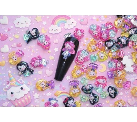 10 Pcs Mixed TINY Little Cartoon Princess Acrylic Nail Art Charms Resin Craft DIY