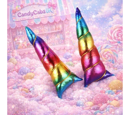 2 Pcs Pair Of Rainbow Fabric Padded Unicorn Horn Medium Size 11cm For Hairbands Crafts Cakes DIY