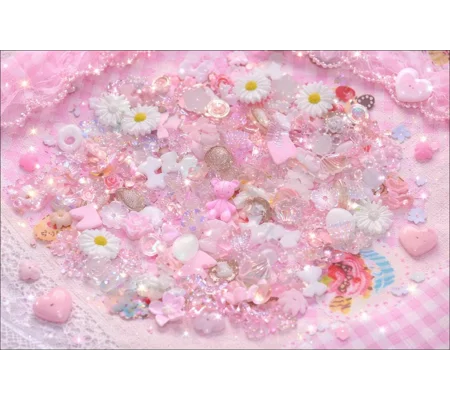 50 Pcs Mixed Tiny Pink & White Mix Bows Flowers Bear Shells Nail Art Charms Resin Craft DIY