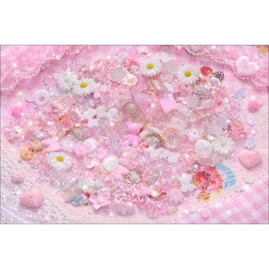 50 Pcs Mixed Tiny Pink & White Mix Bows Flowers Bear Shells Nail Art Charms Resin Craft DIY