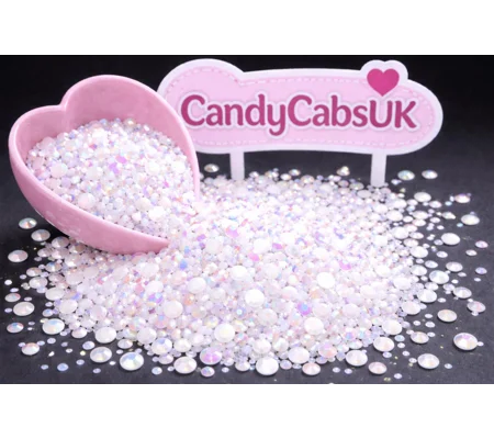 Crystal White AB Sparkle Mixed 1000pc Acrylic Resin JELLY Rhinestone Gems Nail