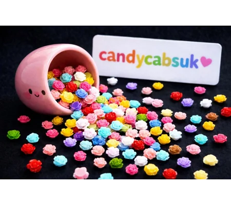 50 Pcs Mixed Multi Colour TINY 6mm Resin Flowers Nail Art Carft DIY Roses Daisy