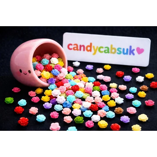 50 Pcs Mixed Multi Colour TINY 6mm Resin Flowers Nail Art Carft DIY Roses Daisy