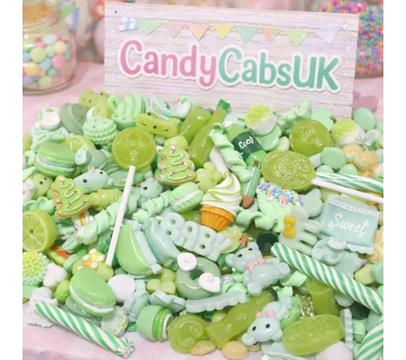 50 Pcs Green Mixed Candy Resin Sweets Fake Flatback Food Dolls House Charms Cabochon Choose Amount