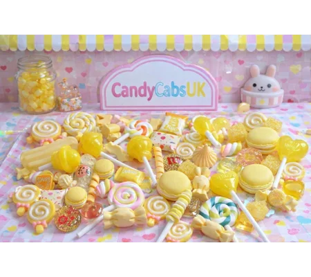 Yellow Mix 50pcs Candy Resin & Clay Lollipop Sweets Fake Flatback 3D Food Charms Cabochon diy