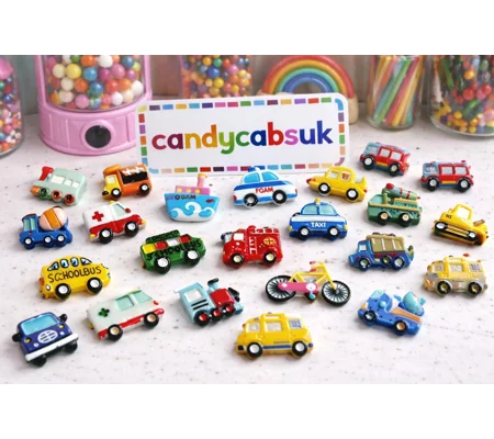 50 Pcs Mixed Transport Cars Boats Police Digger Tractor Bus Train Plane Lorry Rocket Resin
