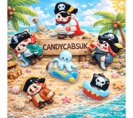6 Pcs Super Large Size Pirate Ship Octopus Message In a Bottle Cartoon Resin Flatback Cabochon DIY