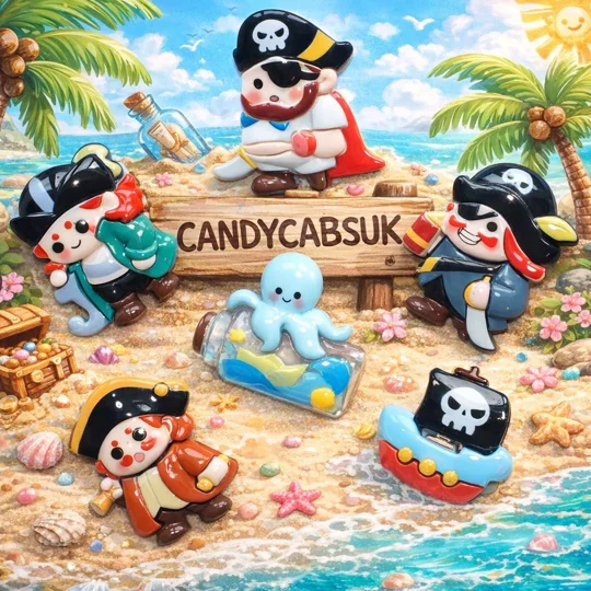 6 Pcs Super Large Size Pirate Ship Octopus Message In a Bottle Cartoon Resin Flatback Cabochon DIY