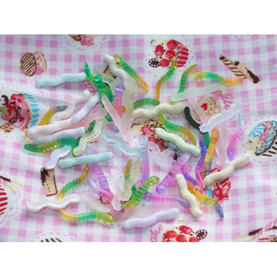 20 Pcs New! REALISTIC Fake Prop Frosted Jelly Mixed Candy Resin Flatback 3D Sweets Wiggley Worms Lo