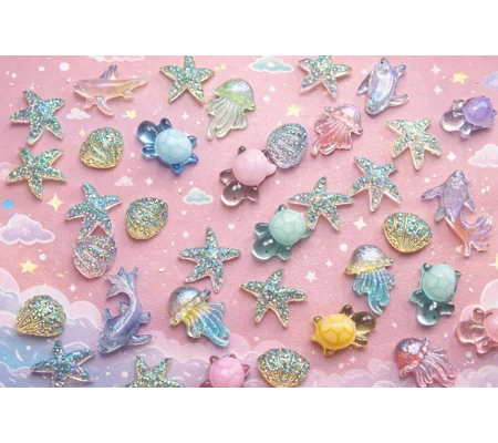 50 Pcs Mixed "under the sea" Tiny Mermaid Glitter Starfish Shells Jelly Fish Turtle Nail Art Charms