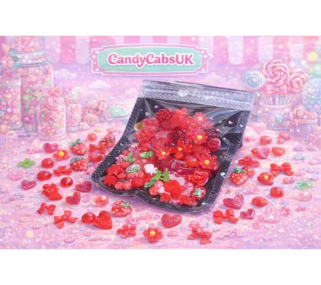 50 Pcs Mixed Tiny Red Bows Flowers Cherry Strawberry Fruit Nail Art Charms Resin Craft DIY