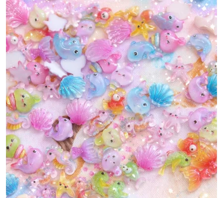 50 Pcs Mixed "under the sea" Tiny Cartoon Mermaid Starfish Shells Dolphin Fish Turtle Nail Art Charm