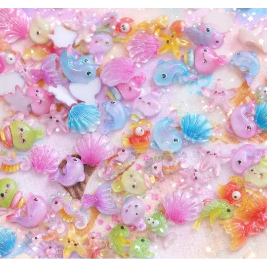 50 Pcs Mixed "under the sea" Tiny Cartoon Mermaid Starfish Shells Dolphin Fish Turtle Nail Art Charm