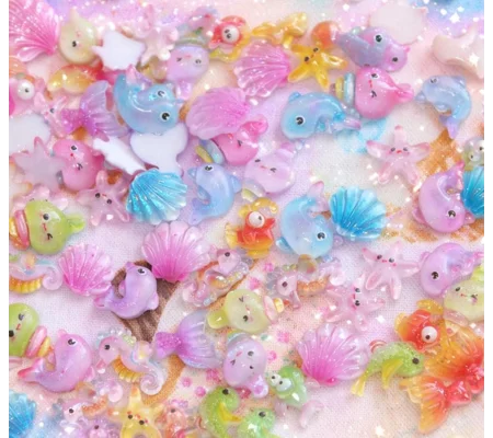 50 Pcs TINY "Under the sea" Cartoon Fish Shell Mermaid Tail Dolphin Seahorse Starfish For Nail Art C