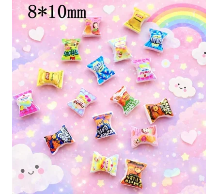 10 Pcs Mixed TINY Junk Food Snacks Crisps Chips For Nail Art Charms Resin Craft DIY 8mmx 10mm So sma